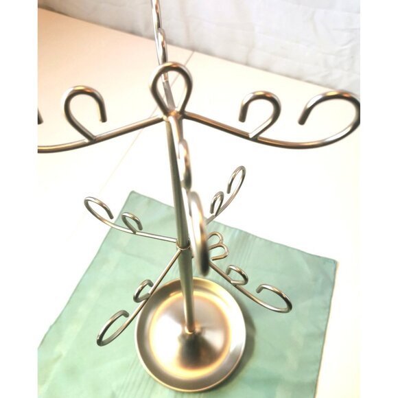 Silver-Tone Metal Jewelry Display Tree, 19″, Multi-Hook Organizer with Base Dish - Picture 8 of 8